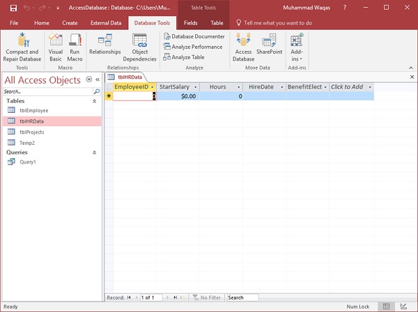 Microsoft Access pestañas que no se muestran o que faltan