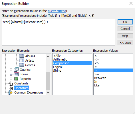 utilizar el generador de expresiones en Access 7