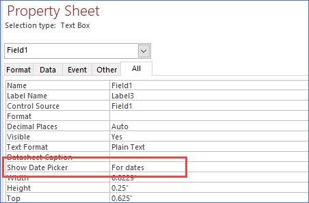 selector de fecha de MS Access que no se muestra