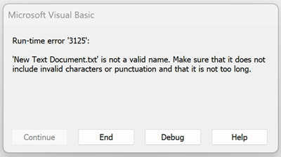 Access Runtime Error 3125 Is Not a Valid Name