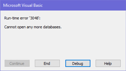 error 3048 No se pueden abrir any más bases de datos