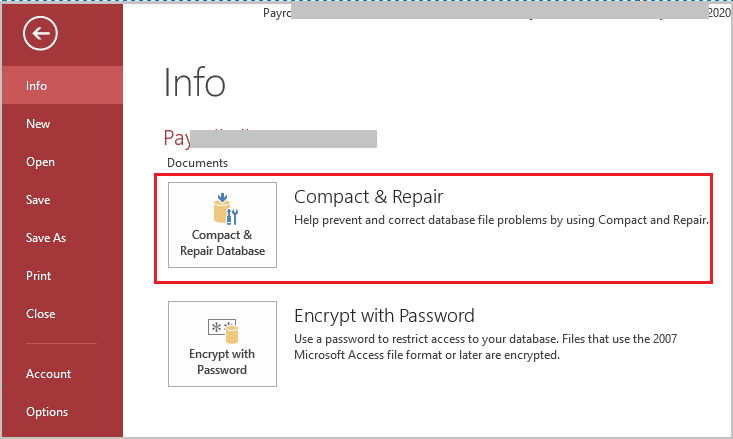 Compactar y reparar base de datos