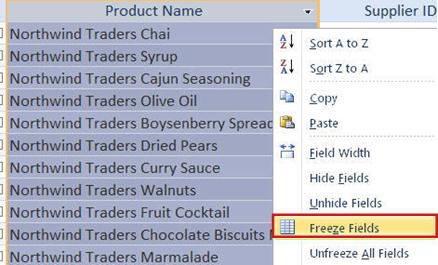 ¿Cómo congelar una columna en MS Access