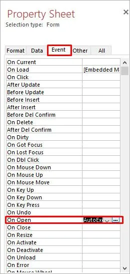 Access La expresión al cargar ingresó como error de propiedad