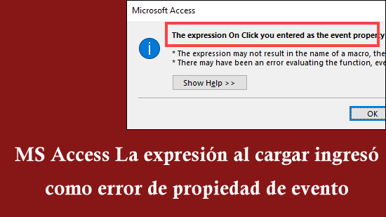 MS Access La expresión al cargar ingresó como error de propiedad de evento