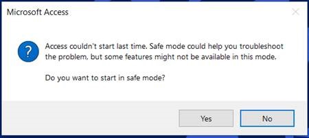 Microsoft Access Couldn’t Start Last Time